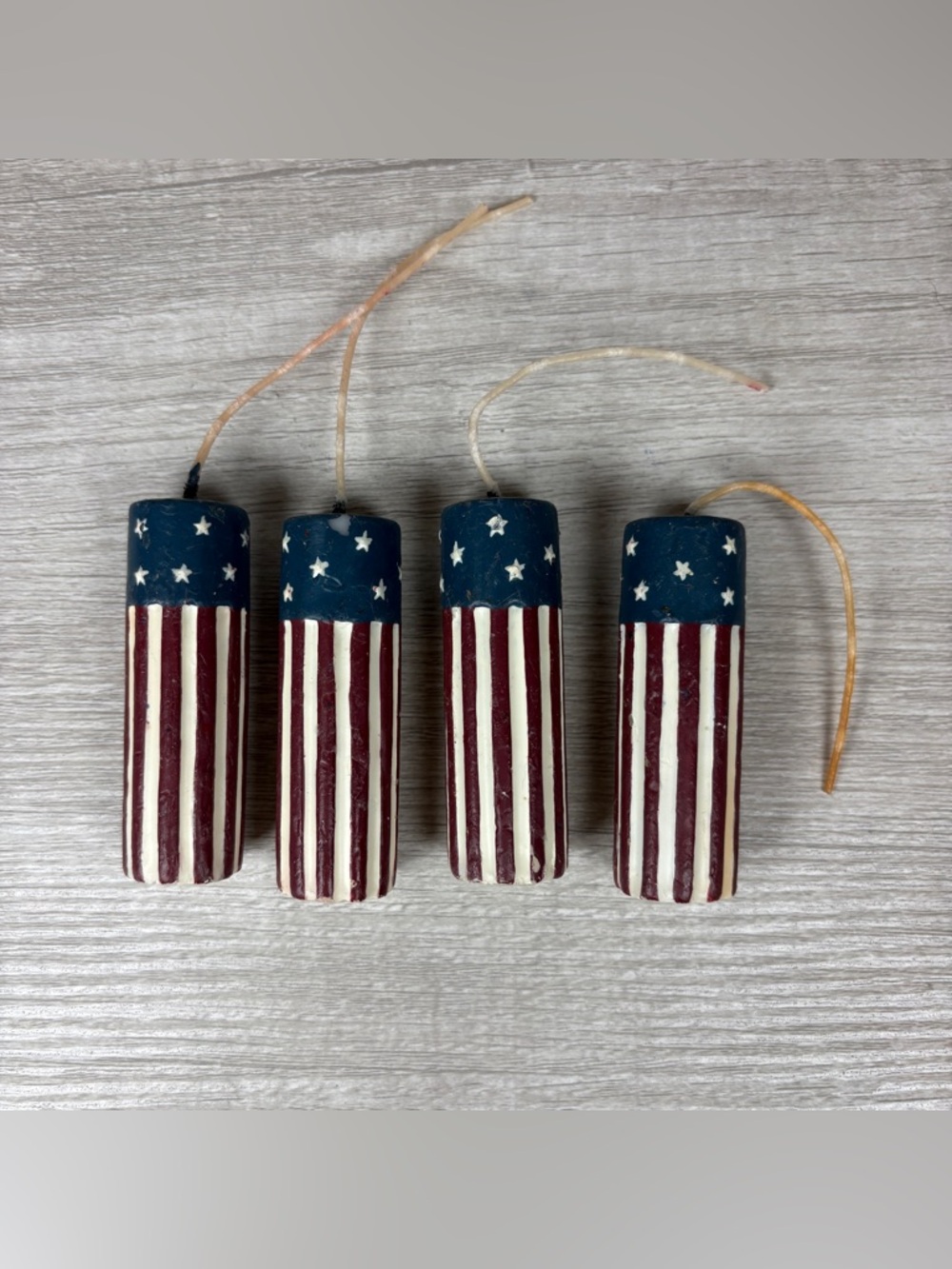 Vintage July 4th American Flag Firecracker Candles Set of 4 Approx 3" Tall